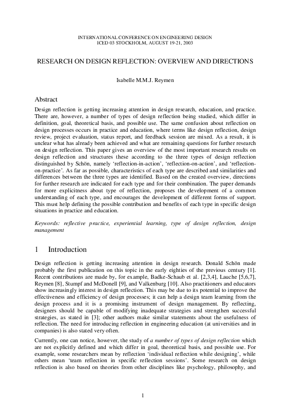 (PDF) On Design Reflection : Overview and Directions