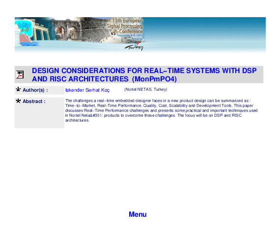 (PDF) DESIGN CONSIDERATIONS FOR REAL − TIME SYSTEMS WITH DSP AND RISC ...