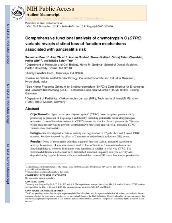 (PDF) Comprehensive functional analysis of chymotrypsin C (CTRC ...