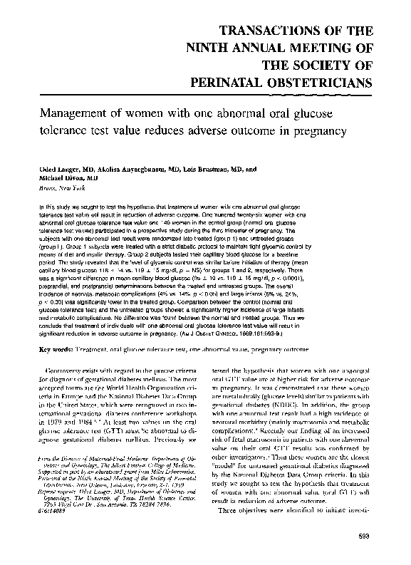 (PDF) Management of women with one abnormal oral glucose tolerance test ...