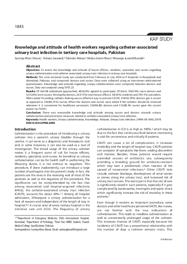 (PDF) Knowledge and attitude of health workers regarding catheter ...