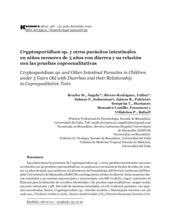 (PDF) Cryptosporidium sp. and Other Intestinal Parasites in Children ...