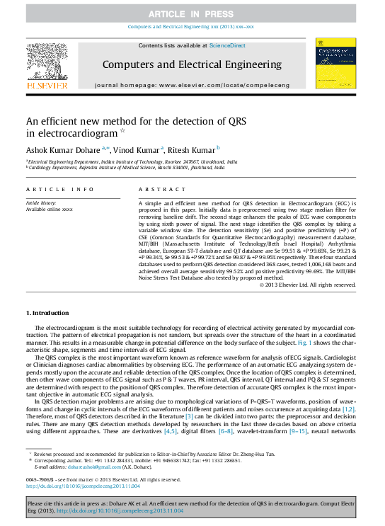 (PDF) An efficient new method for the detection of QRS in electrocardiogram