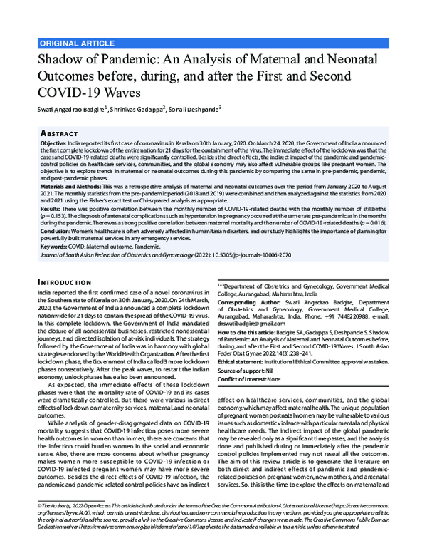 (PDF) Shadow of Pandemic: An Analysis of Maternal and Neonatal Outcomes ...