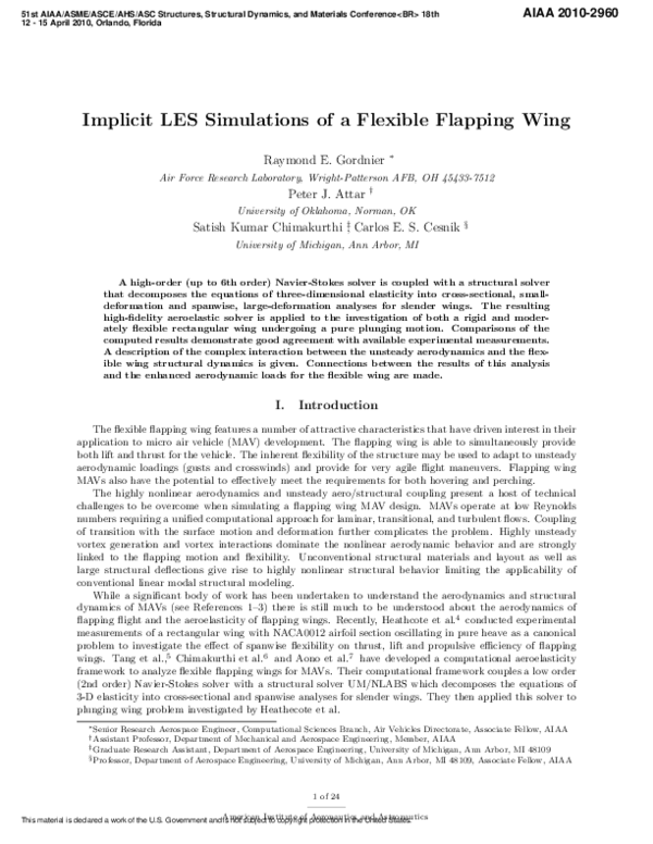 (PDF) Implicit LES Simulations of a Flexible Flapping Wing