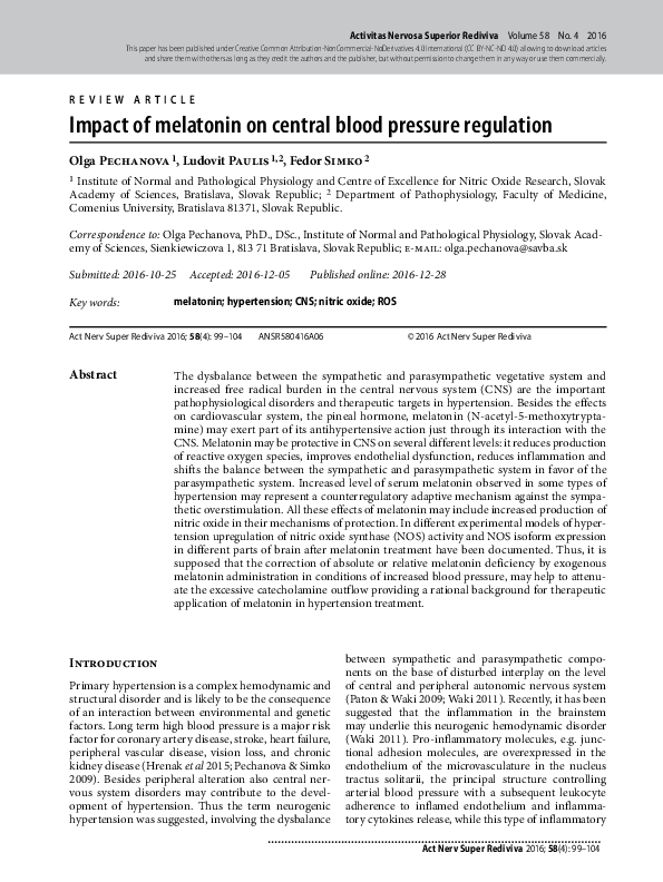 (PDF) Impact of melatonin on central blood pressure regulation - Melatonin And Blood Pressure