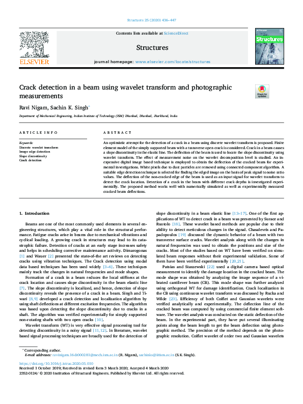 (PDF) Crack detection in a beam using wavelet transform and ...