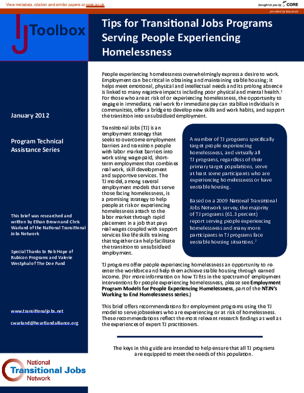 (PDF) Tips for Transitional Jobs Programs Serving People Experiencing ...