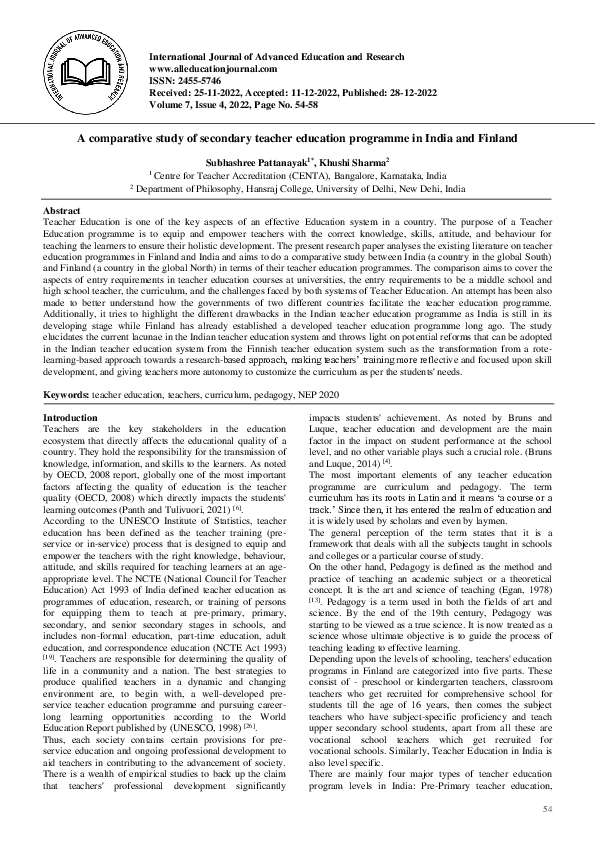 (PDF) A comparative study of secondary teacher education programme in ...