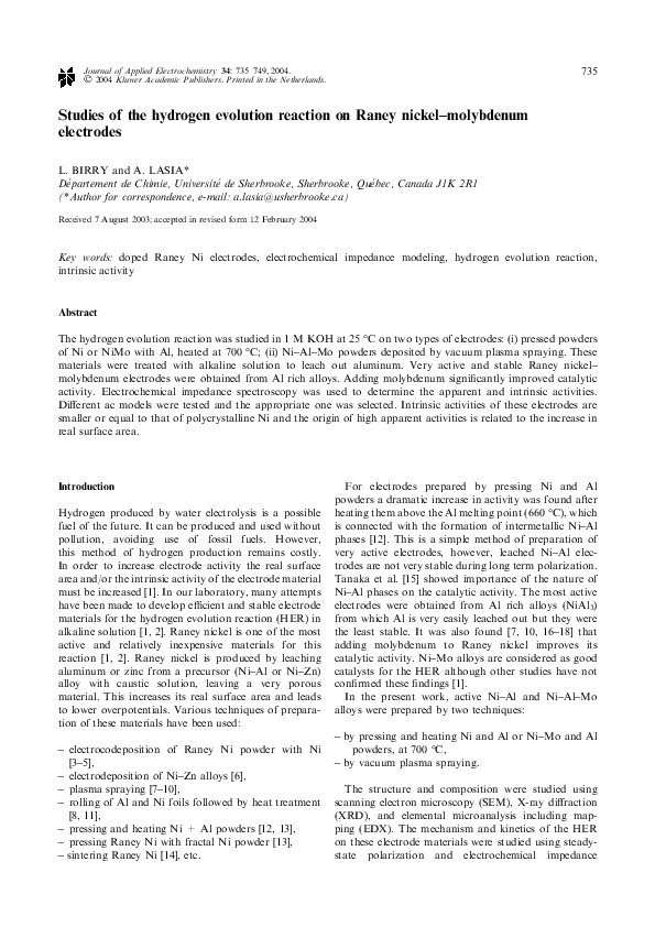 (PDF) Studies of the Hydrogen Evolution Reaction on Raney Nickel ...