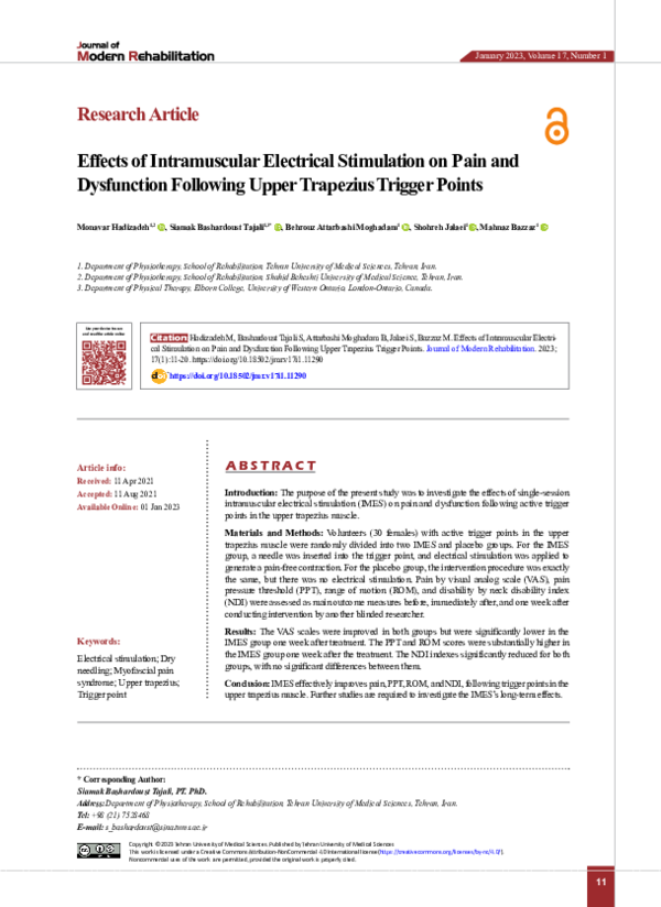 (PDF) Effects of Intramuscular Electrical Stimulation on Pain and ...