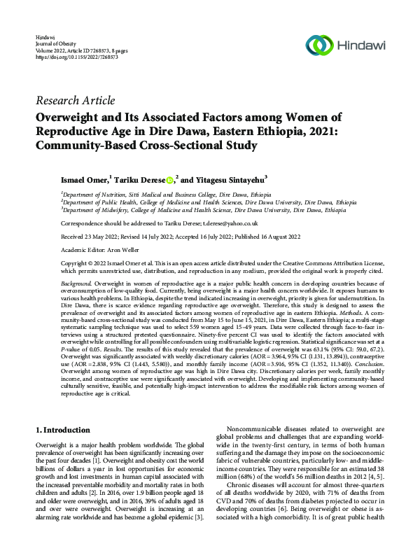 (PDF) Overweight and Its Associated Factors among Women of Reproductive ...