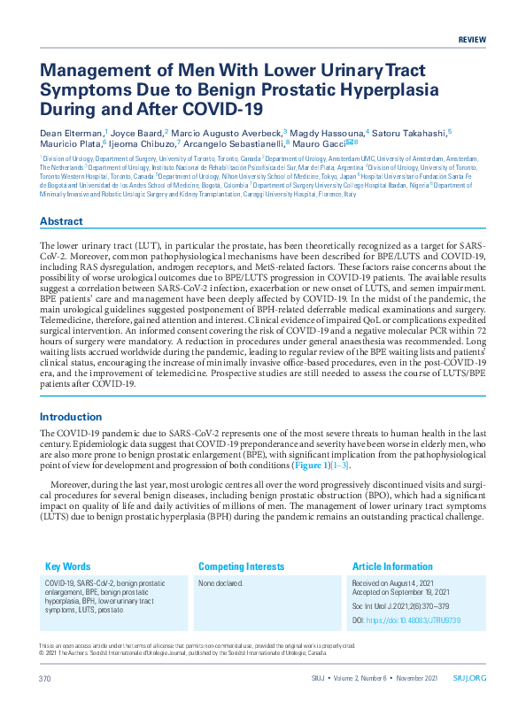 (PDF) Management of Men With Lower Urinary Tract Symptoms Due to Benign ...