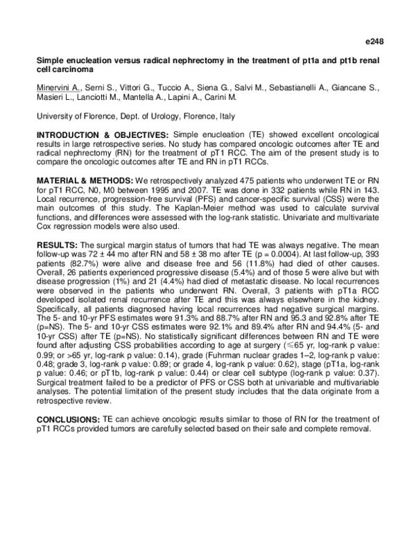 (PDF) 248 Simple enucleation versus radical nephrectomy in the ...