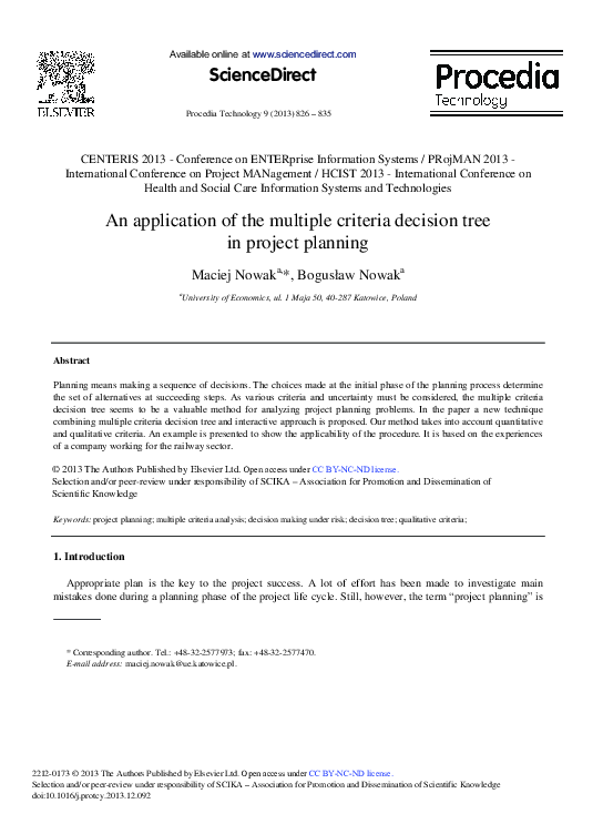 (PDF) An Application of the Multiple Criteria Decision Tree in Project ...