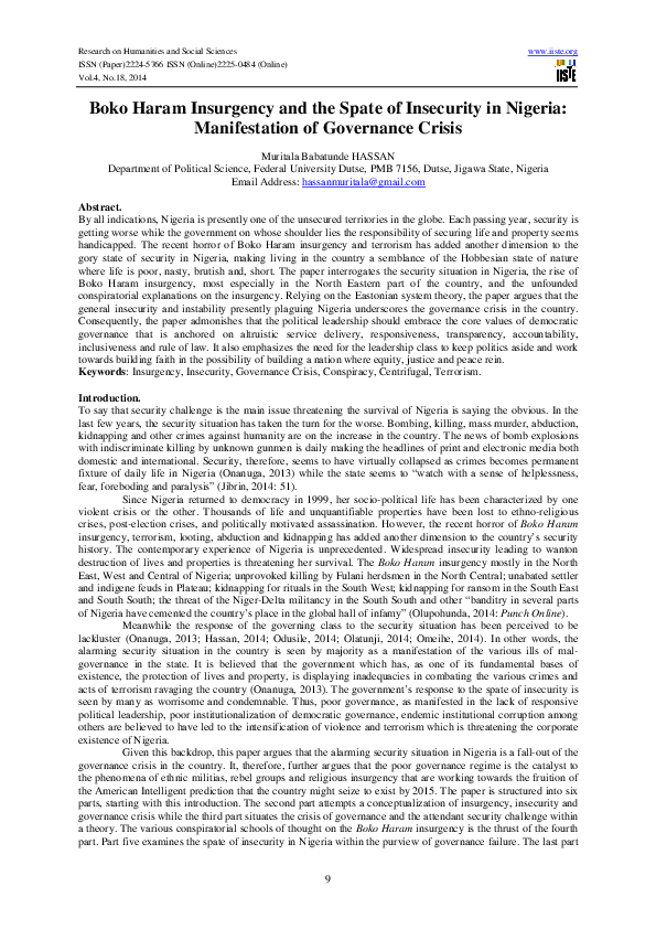 (PDF) Boko Haram Insurgency and the Spate of Insecurity in Nigeria ...