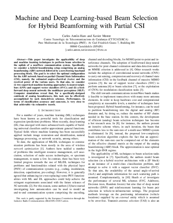 (PDF) Machine and Deep Learning-based Beam Selection for Hybrid ...