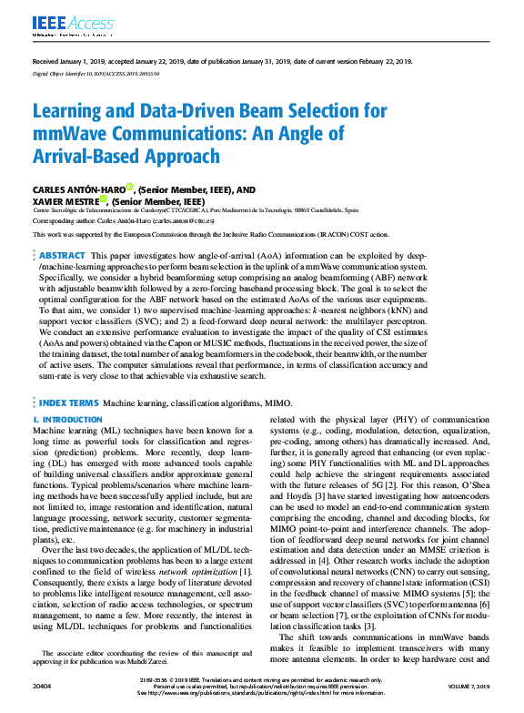 (PDF) Learning and Data-Driven Beam Selection for mmWave Communications ...