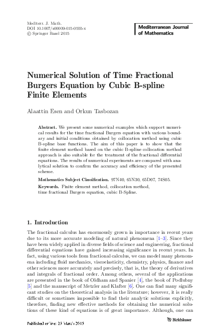 (PDF) Numerical Solution of Time Fractional Burgers Equation by Cubic B ...