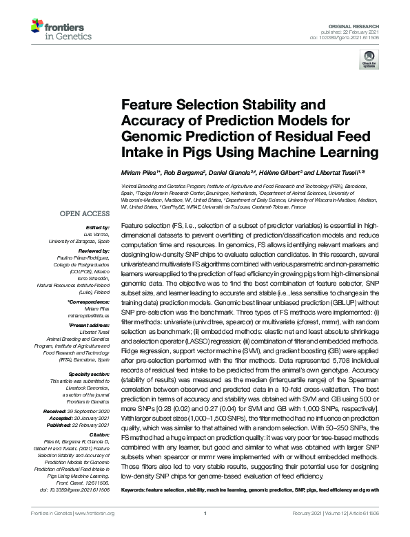 (PDF) Feature Selection Stability and Accuracy of Prediction Models for ...