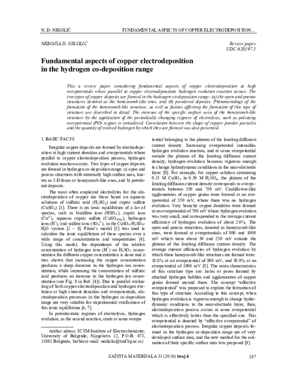 (PDF) Fundamental aspects of copper electrodeposition in the hydrogen ...