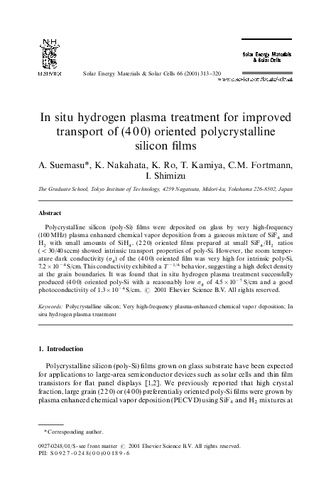 (PDF) In situ hydrogen plasma treatment for improved transport of (400 ...