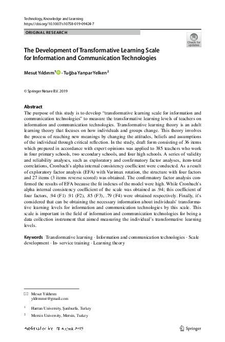 (PDF) The Development of Transformative Learning Scale for Information ...