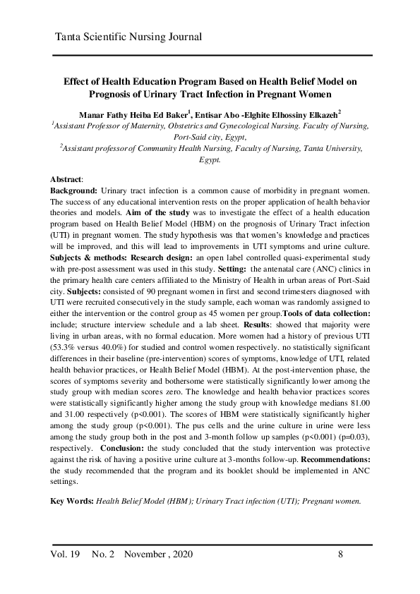 (PDF) Effect of Health Education Program Based on Health Belief Model ...