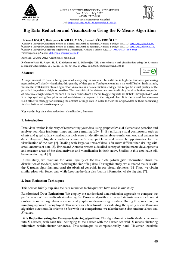 (PDF) Big data reduction and visualization using the K-means algorithm