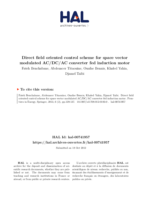 (PDF) Direct field oriented control scheme for space vector modulated ...