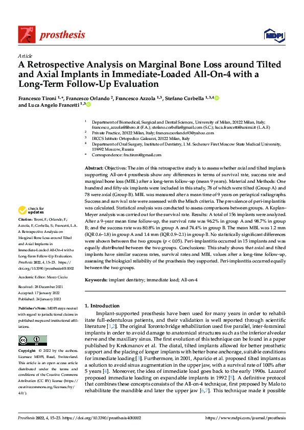 (PDF) A Retrospective Analysis on Marginal Bone Loss around Tilted and ...
