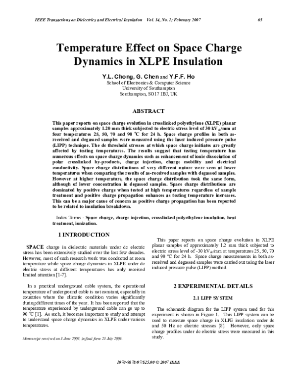 (PDF) Temperature effect on space charge dynamics in XLPE insulation