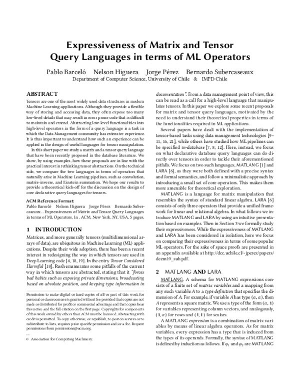 (PDF) Expressiveness of Matrix and Tensor Query Languages in terms of ...