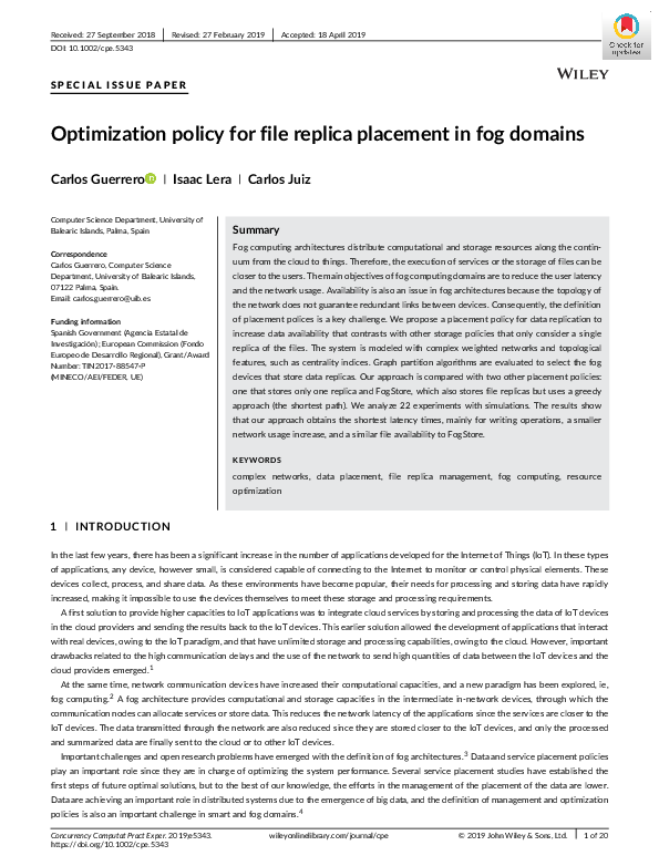 (PDF) Optimization policy for file replica placement in fog domains