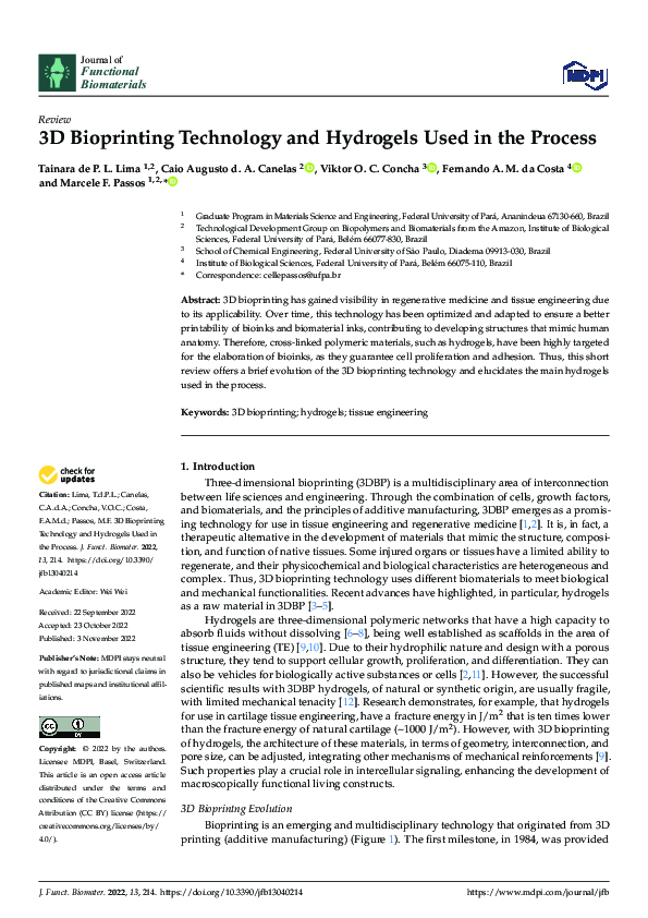 (PDF) 3D Bioprinting Technology and Hydrogels Used in the Process
