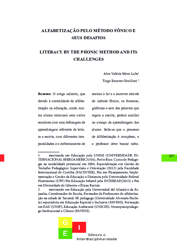 Pdf Literacy By The Phonic Method And Its Challenges