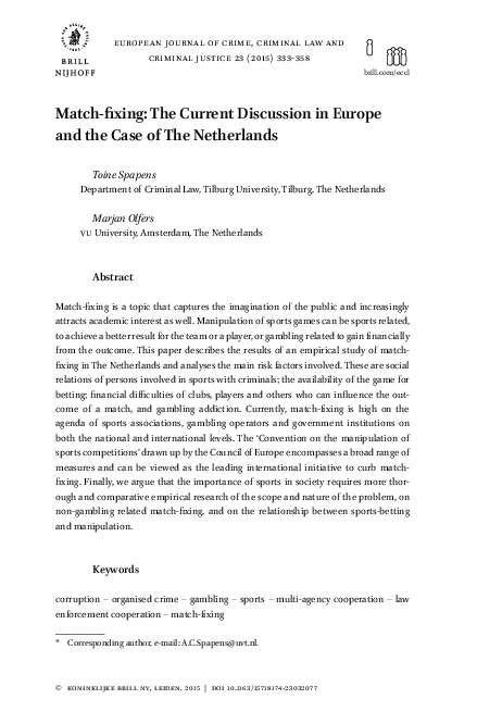 (PDF) Match-fixing: The Current Discussion in Europe and the Case of ...