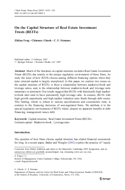 (PDF) On the Capital Structure of Real Estate Investment Trusts (REITs)