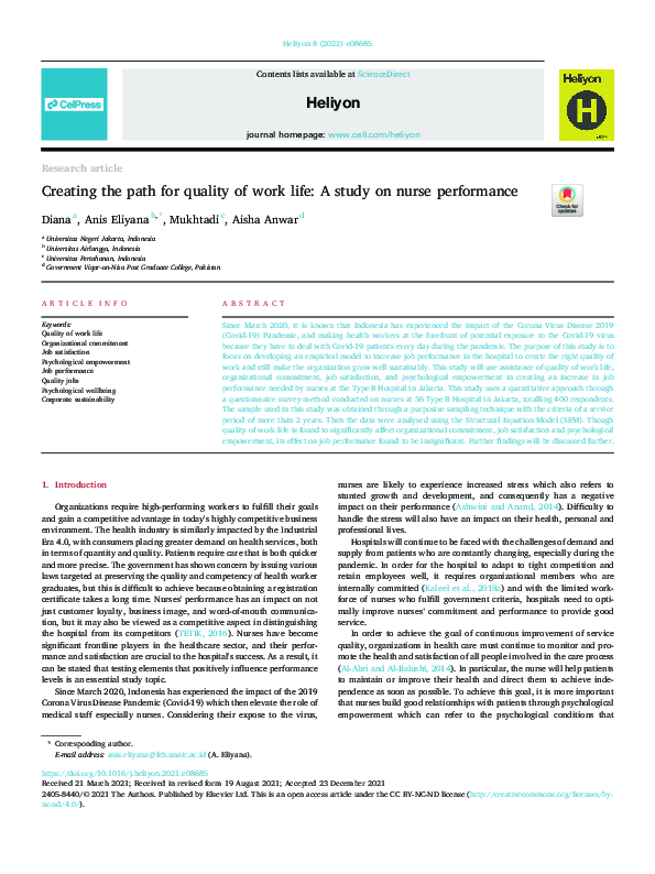(PDF) Creating the path for quality of work life: A study on nurse ...