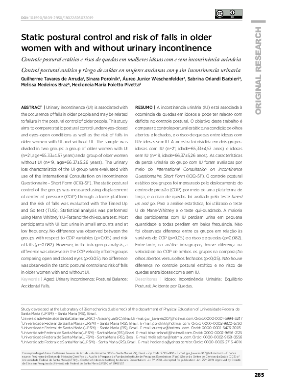 (PDF) Static postural control and risk of falls in older women with and ...