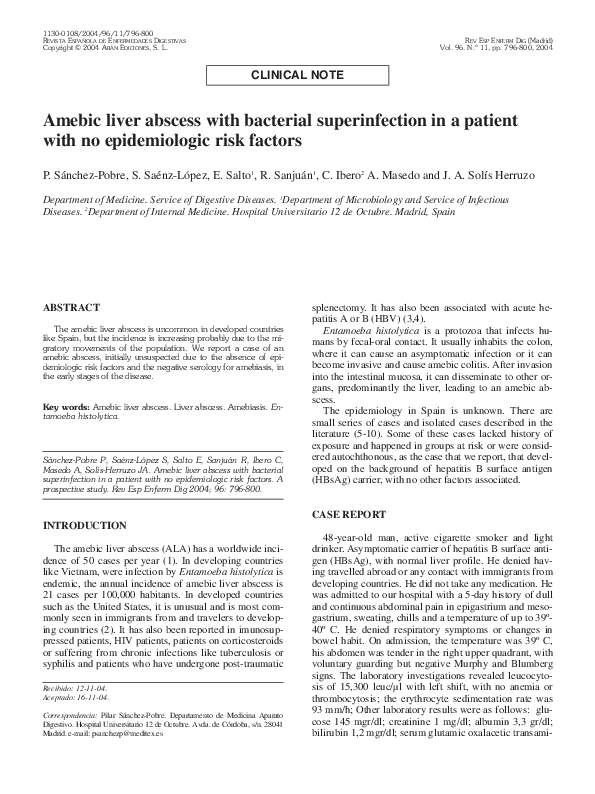 (PDF) Amebic liver abscess with bacterial superinfection in a patient ...