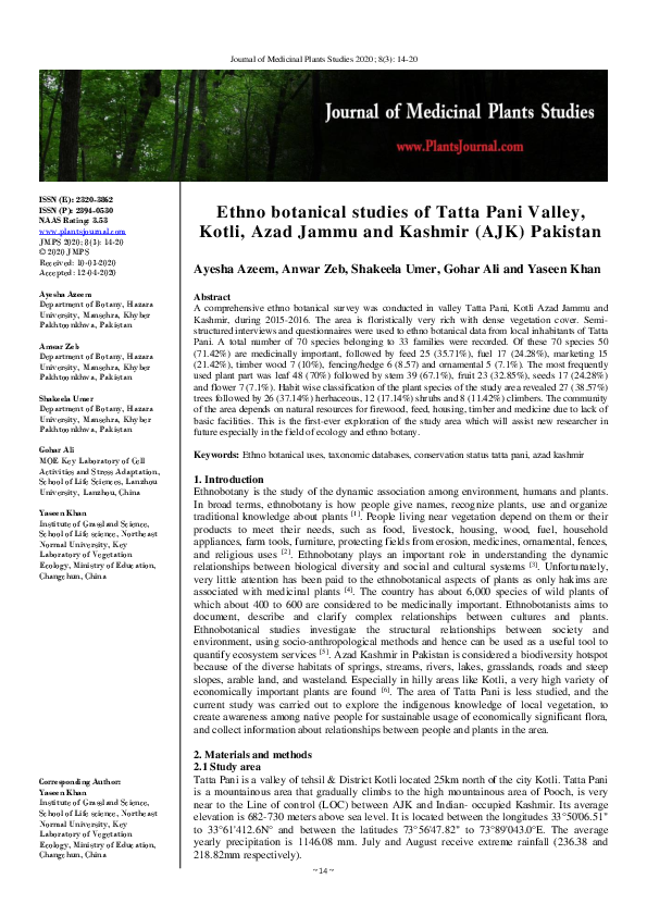 (PDF) Ethno botanical studies of Tatta Pani Valley, Kotli, Azad Jammu ...