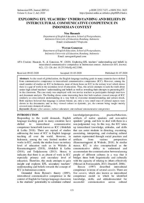 (PDF) Exploring Efl Teachers Understanding and Beliefs in Intercultural ...
