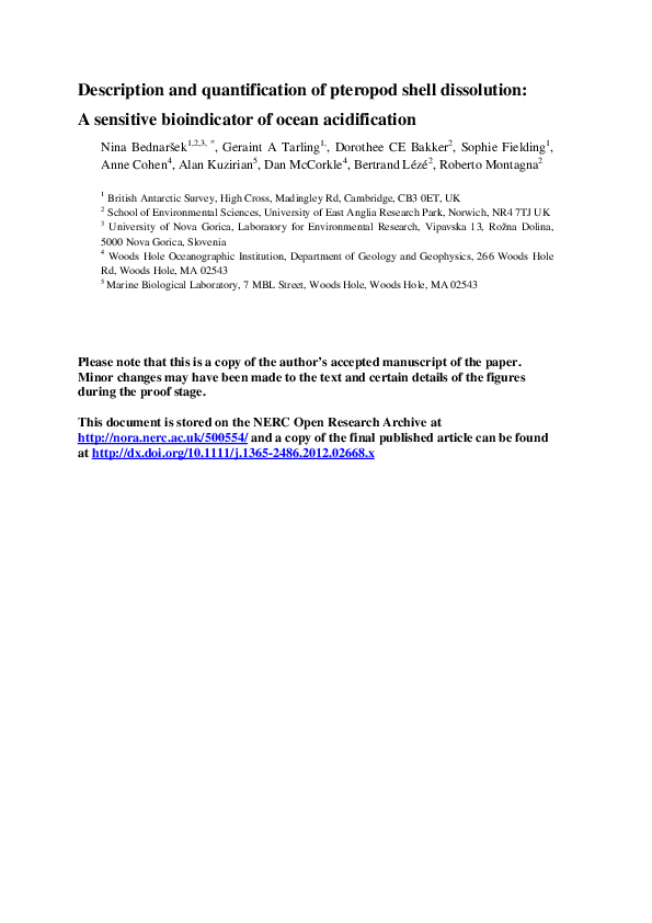 (PDF) Description and quantification of pteropod shell dissolution: a ...