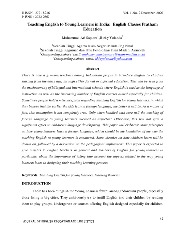 (PDF) Teaching English to Young Learners in India: English Classes ...