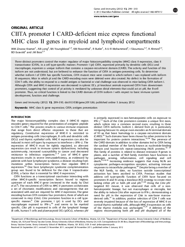 (PDF) CIITA promoter I CARD-deficient mice express functional MHC class ...