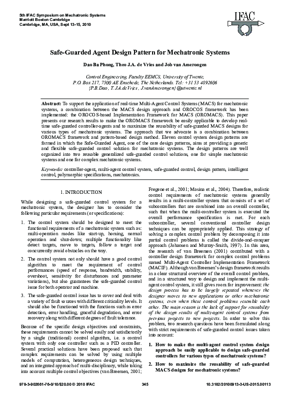(PDF) Safe-Guarded Agent Design Pattern for Mechatronic Systems