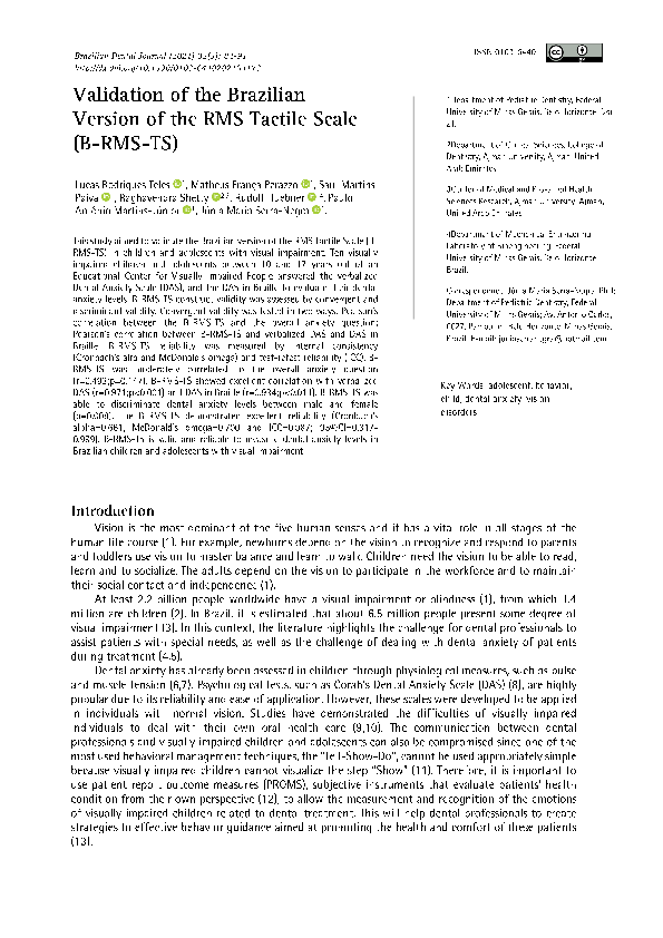 (PDF) Validation of the Brazilian Version of the RMS Tactile Scale (B ...