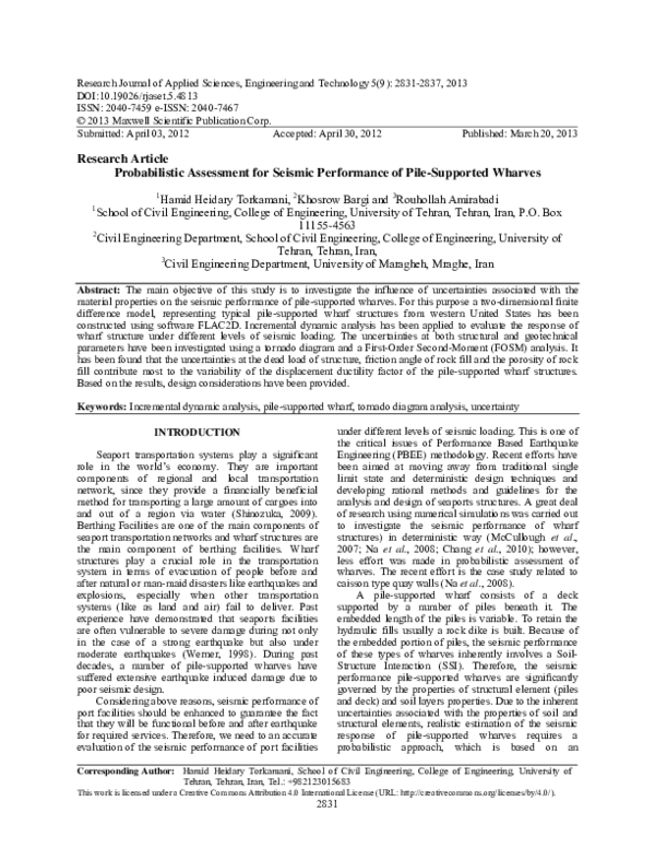 (PDF) Probabilistic assessment for seismic performance of port structures