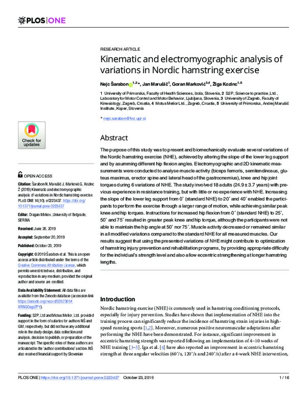 (PDF) Kinematic and electromyographic analysis of variations in Nordic ...